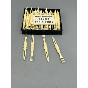 Vintage Pseudo Non-Tarnishable Ivory Party Forks - Set Of 41 In Original Box